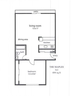 One-bedroom floor plan at The Maples apartments