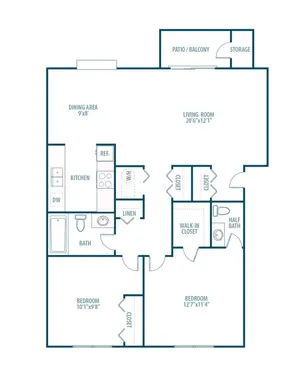 floor plan of a two bedroom