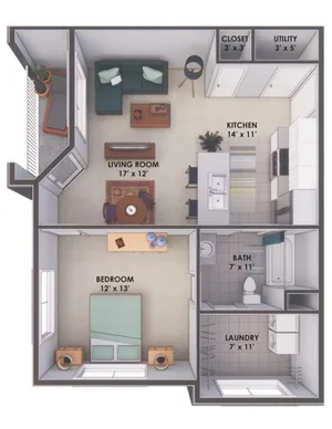 1 Bedroom, 1 bath