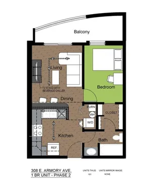 308 Armory 1 Bed Standard Floorplan