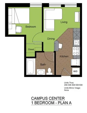 601 Sixth 1 Bed Floorplan A