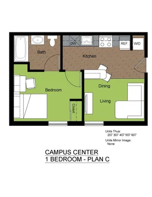 601 Sixth 1 Bed Floorplan C