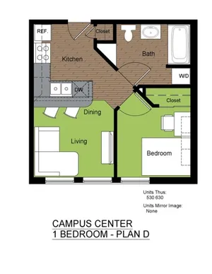 601 Sixth 1 Bed Floorplan D