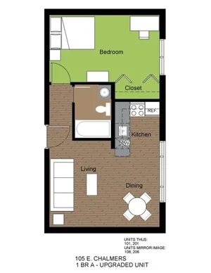 105 Chalmers 1 Bed Floorplan A Upgraded 1 Bed