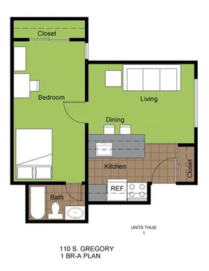 110 Gregory 1 Bed Floorplan A