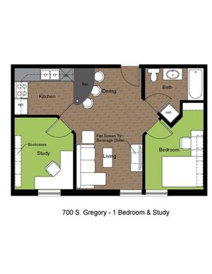 700 Gregory 1 Bed with Study Floorplan