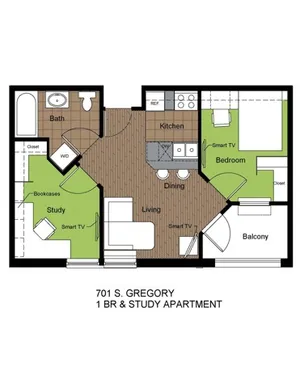 701 Gregory 1 Bed with Study Floorplan