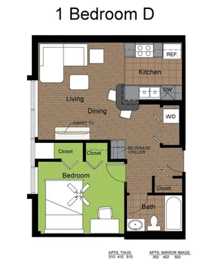 707 Sixth 1 Bed Floorplan D