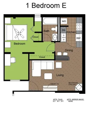 707 Sixth 1 Bed Floorplan E