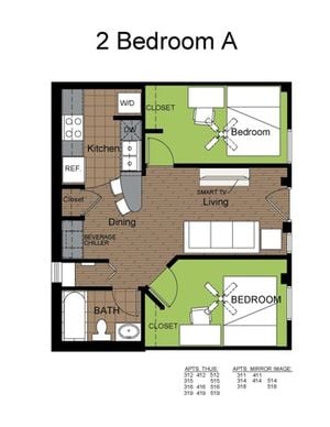 707 Sixth 2 Bed Floorplan A