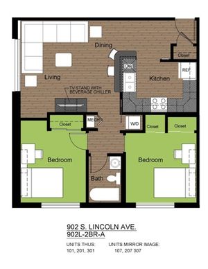 902 Lincoln 2 Bed Floorplan A
