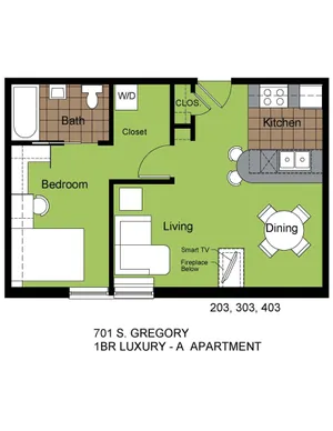 701 Gregory 1 Bed Luxury A Floorplan