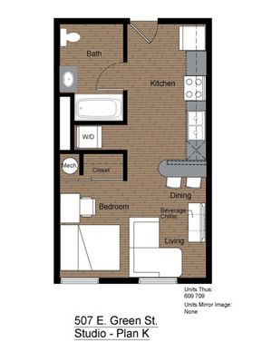 507 Green Studio Floorplan K