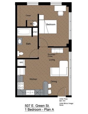 507 Green 1 Bedroom Floorplan A