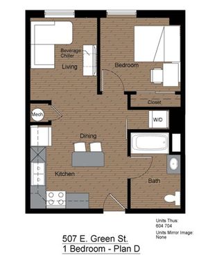 507 Green 1 Bedroom Floorplan D