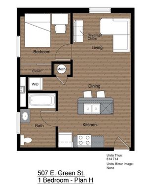 507 Green 1 Bedroom Floorplan H