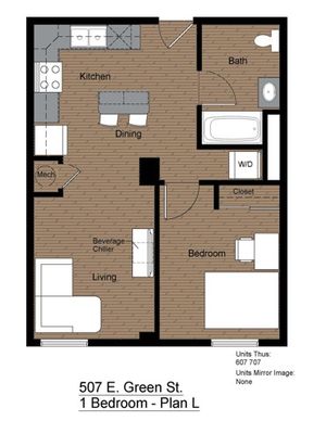 507 Green 1 Bedroom Floorplan L