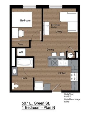 507 Green 1 Bedroom Floorplan N
