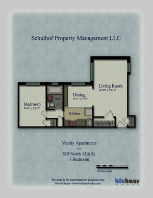 Varsity Apartment 1 Bedroom Floor Plan - Schulhof Property Management LLC