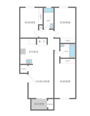 3 Bedroom 2 Bath 1095 sqft