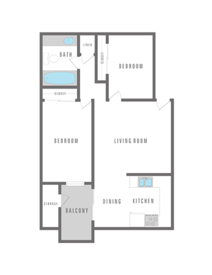 2 Bedroom 1 Bath 834 sqft