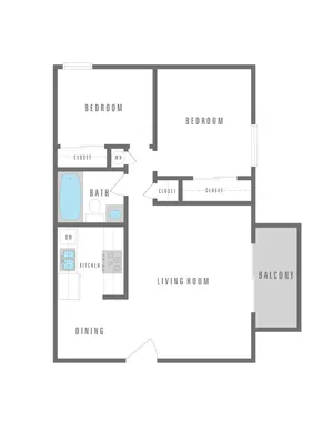 2 Bedroom 1 Bath 816 sqft