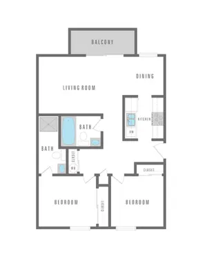 2 Bedroom 2 Bath 910 sqft
