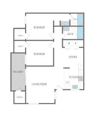 2 Bedroom 2 Bath 1075 sqft