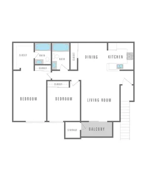 2 Bedroom 2 Bath 925 sqft