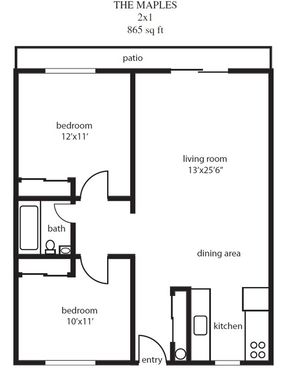 Two-bedroom floor plan at The Maples apartments in Portland, OR