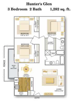 Floor Plan 6 | Apartments In San Antonio TX | Hunter\'s Glen Apartments