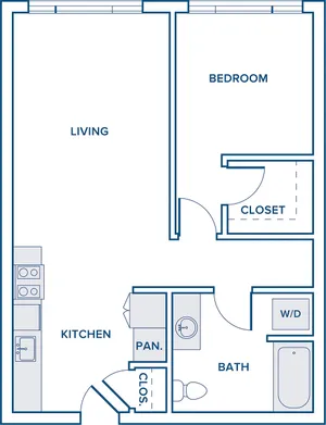 689 square foot one bedroom one bathroom floorplan image