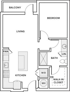 692-712 square foot one bedroom one bath floor plan image