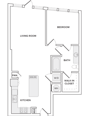 852 square foot one bedroom one bath apartment floorplan image