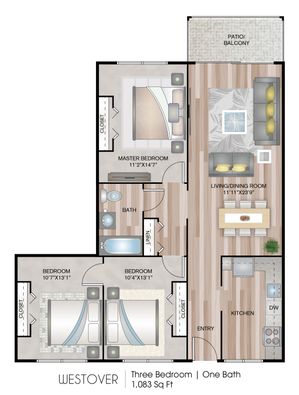 Three Bedroom Floor Plan