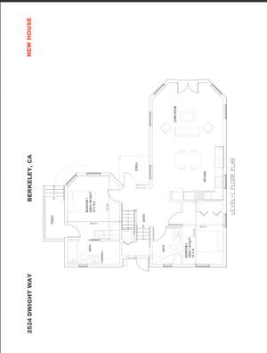 Elegant floor plan for a new house in Berkeley, CA featuring 2 bedrooms, 2 bathrooms, a spacious living room, and a modern kitchen with designated porch areas.
