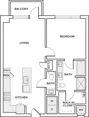 856-857 square foot one bedroom one and half bath floor plan image