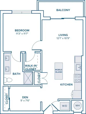 753 square foot one bed one bath with den floor plan in St. Petersburg, FL