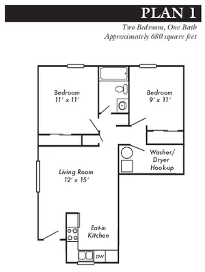 Plan 1 - 2 bed, 1 bath