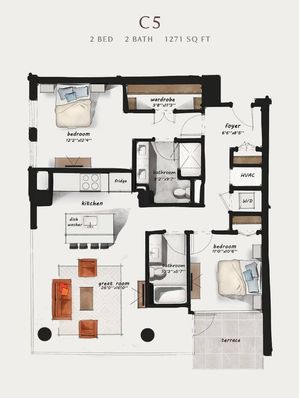 C5 | 2 Bed 2 Bath 1,271 square feet