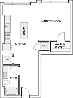 608 square foot studio one bath floor plan image