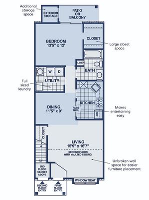 Modern 2D floor plan featuring a spacious bedroom, open living area with vaulted ceiling, and a kitchen perfect for entertaining.