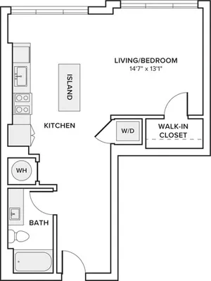 608 square foot studio one bath floor plan image