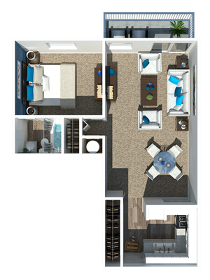 Retreat West Hills 1 Bedroom Floorplan