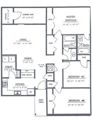 3 Bedroom 2 Bath Floorplan | Timber Ridge Apartment Homes