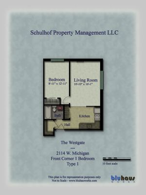 Corner 1 Bedroom Type 1 Floorplan | Westgate - Schulhof Property Management LLC