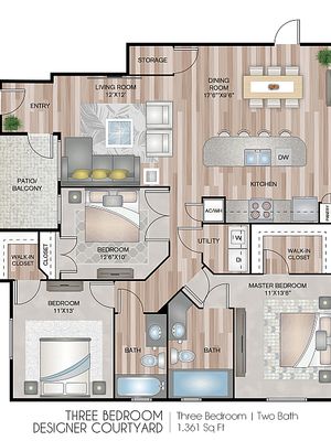 Three Bedroom Designer Courtyard with Garage