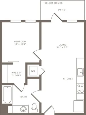557 square foot one bedroom one bath floorplan image