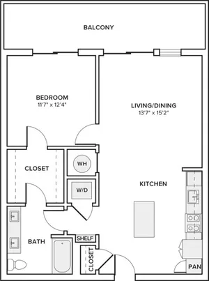 794 square foot one bedroom one bath apartment floorplan image