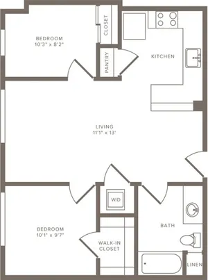 715 square foot two bedroom one bath floor plan image